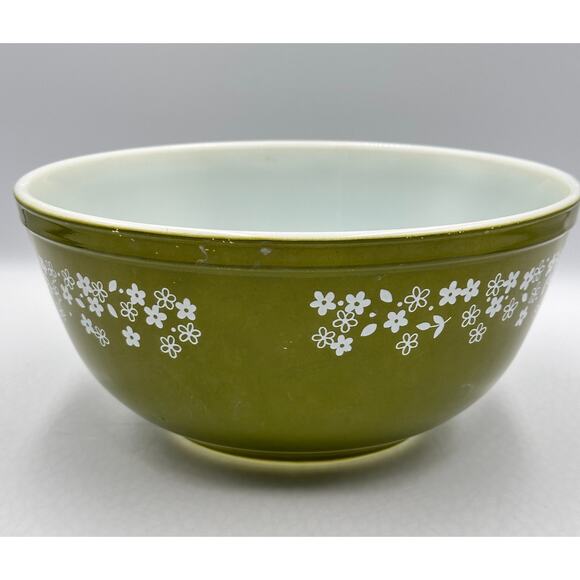 Vintage PYREX 403 Green Crazy Daisy Spring Blossom Glass Mixing Bowl 2.5 Qt - Picture 4 of 8